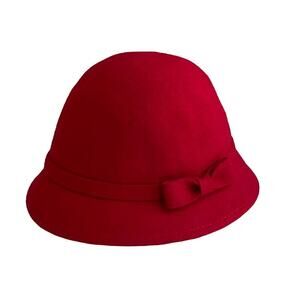 ABG Accessories women's red 100% wool cloche hat with bow.